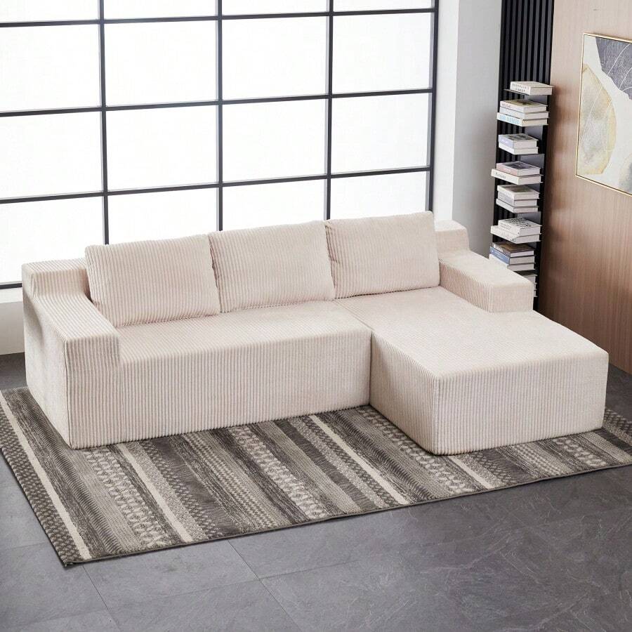 Corduroy Modular L Shaped Sectional Sofa Luxury Floor Couch Set Upholstered Indoor Furniture Foam-Filled Compressed Sofa For Living Room Bedroom BEIGE - Beige1 - View 1