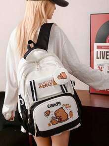 1pc Personalized Back To School Large Capacity Cute Cartoon Capybara Print Backpack With Mini Round Coin Purse, Adjustable Shoulder Straps, Nylon Material Zipper Closure Multiple Compartments Storage, Suitable For Daily, Outings, Travel, Commuting. Perfect Birthday, New Year Or Holiday Gift For Friends, Daughters Or Sons. Custom Exclusive Name, Anniversary. - Multicolor - View 11