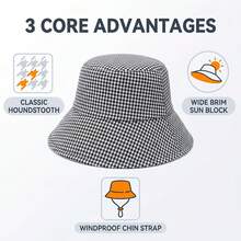 Women's Black And White Plaid Bucket Hat, Fashionable Spring Sun Hat, Lightweight Foldable And Portable, With Adjustable Chin Strap, Secure Fit, Suitable For Spring And Summer Outdoor Walks, Travel And Sporting Events. - Multicolor - View 9