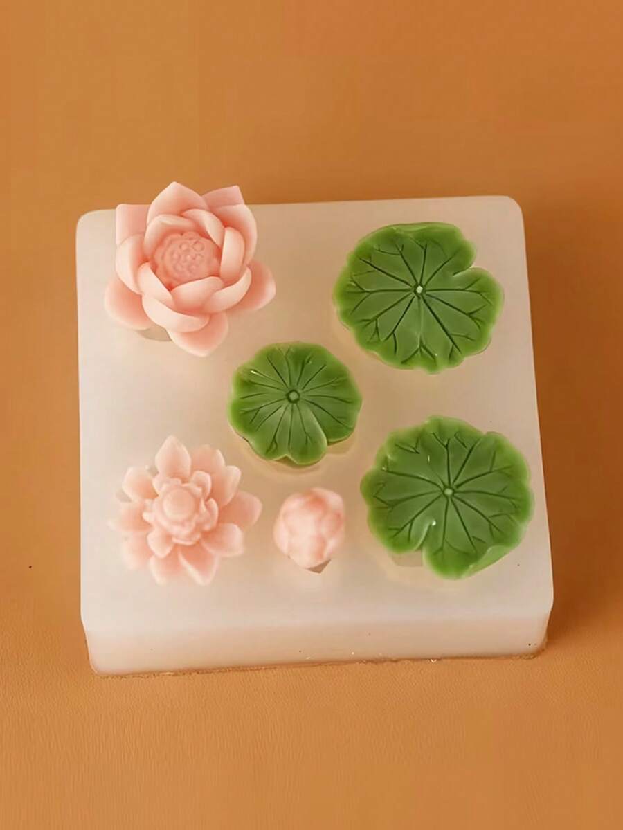 逼真蓮葉蠟燭矽膠模具，手工蠟燭香氛模具，多功能DIY環氧樹脂肥皂模具，耐熱、易脫模且易清洗的創意花卉手工藝模具 - A-白色 - 查看 1