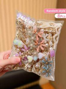 8pcs Random Multi-Color Cute Hair Clips, Containing Faux Pearl, Rhinestone, Flower, Heart, Butterfly And Other Decorative Elements, Adorable And Fashionable Minimalist Design, Best Gift For Young Girls, Suitable For Daily And Holiday Wear, Cute Accessory, Party Favor, Graduation Gift, Hair Clips For Little Young Girls, Adorable Little Things, Graduation Gift, Birthday Decor - Multicolor - View 2