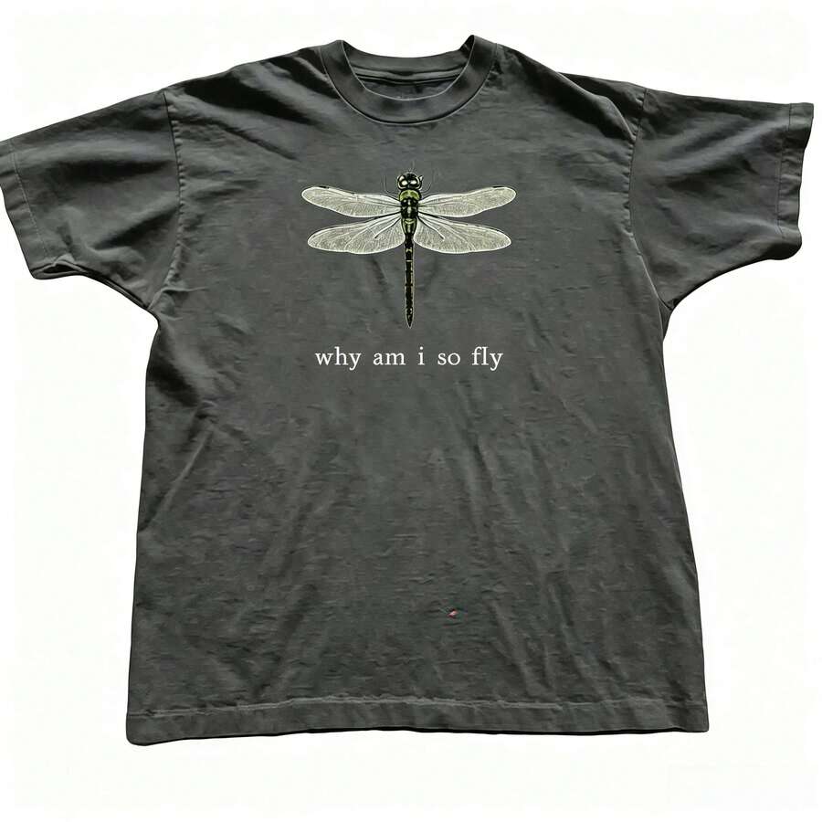 100% Cotton Geographic Inspired Dragonfly Graphic T Shirt For Men And Women |  Exquisite Design |  Loose And Comfortable | Shirts Y2k - 深灰色 - 查看 1