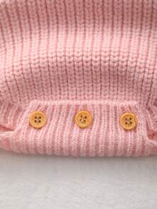 Baby Girl Soft Cute Big Sister Letter + Small Flower Embroidery Knit Romper - Pink - View 7