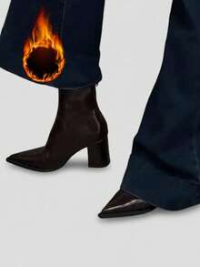 Sepatu Bot Ankle Wanita Hak Tinggi Ujung Lancip, Hak Tebal, Resleting Belakang, Sepatu Bot Premium Hitam Musim Gugur/Dingin Terbaru - Coklat - View 11