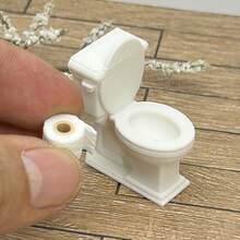 1pc Toilet Model + 1pc Toilet Paper Roll Model, Realistic Plastic Model Decor, Perfect For Decorating Your Model House Bathroom - 1 Toilet + 1 Roll Of Toilet Paper - View 5