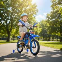 Bicicleta Realista Tipo Moto Para Niños R16 Rodada Con Casco - Azul - Ver 8