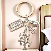 1pc Fashion 2D Abacus Money Tree Keychain, Zinc Alloy DIY Creative Exquisite Backpack Car Hanging Ornament, Unisex Holiday Gift For Friends, Blessing Commemorative Gift - Silver - View 5