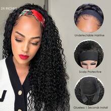 Curly Headband Wig 22 Inch Deep Wave Glueless Wig None Lace Front Wigs For Women Black Wig Water Wave Headband Half Wigs 200% Density Natural Color Beginner Friendly Wear And Go Wig Put On Go No Glue Full Machine Made Wig For Daily Use 8-34 Inch - Natural Black - 查看 5