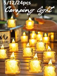 5/12/24pcs Acrylic Crystal Drip Pattern LED Electronic Candle Lights (With Batteries), Rose Pattern Projection Tea Candle Lights, Simulated Flameless Candle Lights, Suitable For Weddings, Valentine's Day, Holidays, Home Decor, Dining Table Decor - Warm Light - View 1