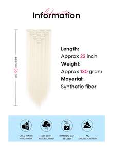 Synthetic Hair Extensions, 22 Inch Straight Clip-In Hair Extensions, 7pcs/Set, 16 Clips, Long Straight Clip-In Hair Extensions - Beige - View 3