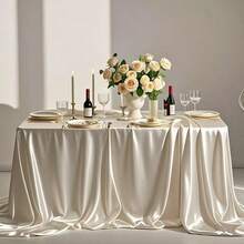 1pc Soft Glossy Multicolor Classic Decorative Tablecloth, Suitable For Wedding, Valentine's Day And Home Decor - Beige - View 1