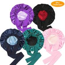 Awegeo 1/2/4/5pcs Women Satin Sleeping Cap, Elastic Strap, Silky Colorful Nightcap, Casual Home Daily Hair Care Sleeping Hat Sleep Bonnet - A - View 27
