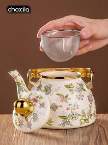 choxila 1pc Enamel Kettle, Luxury Floral & Bird Porcelain Tea Pot With Gold Edge, Middle Eastern Style Coffee Pot, 1L/1.2L/2.5L Universal For Gas And Induction Cookers, Suitable For Home, Family Gatherings, Banquet Halls, And Restaurant Service. - Flower and Bird Ceramic Teapot - View 6