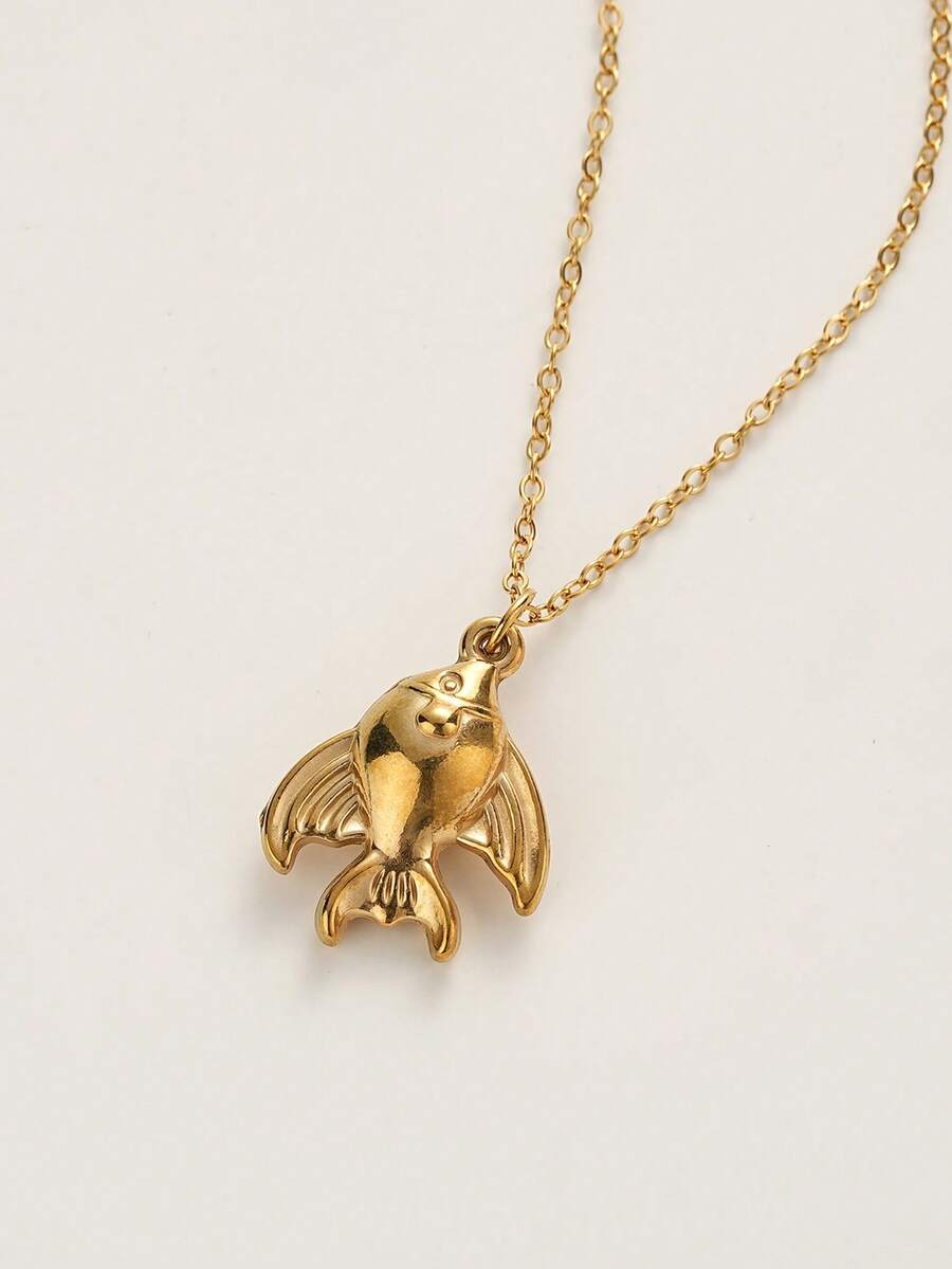 1pc Women's Fashion Daily Wear Gold Flying Fish Pattern Necklace - Gold - View 1