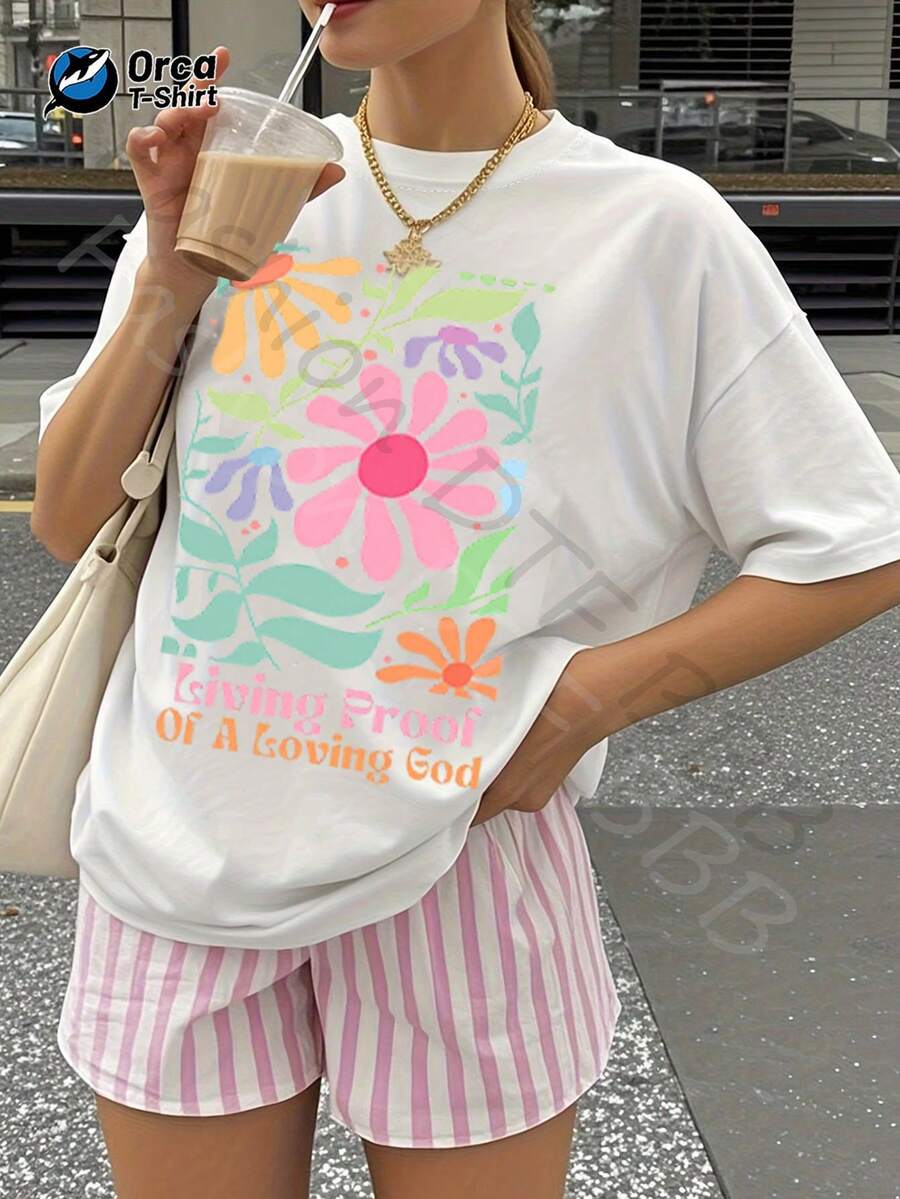 1 Women's Casual Short Sleeve T-Shirt Made Of 100% Cotton With Lemon Print From Amalfi, Ideal For Daily Outings, Wearing At Home Or As A Gift For Women. - 白色 - 查看 1
