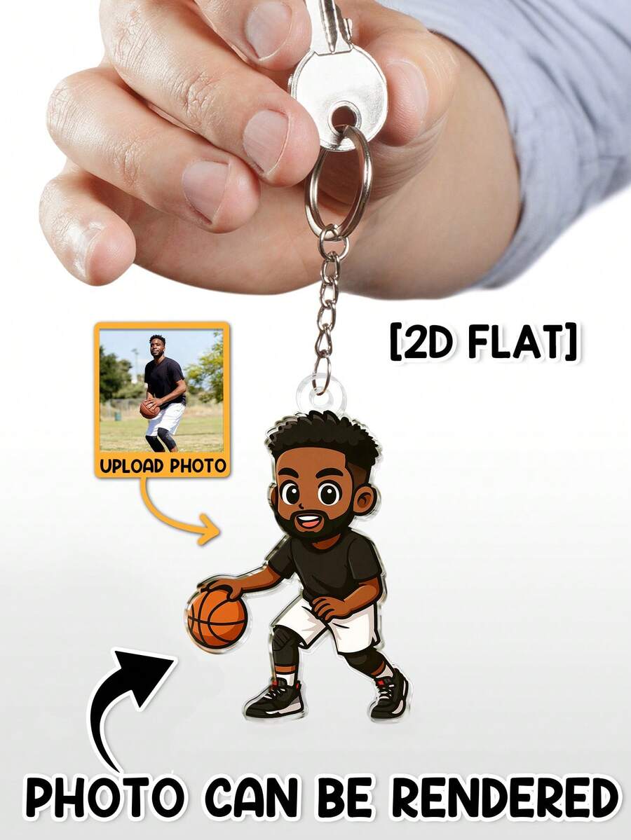 1PC Custom Photo Acrylic Keychain For Father's Day, Photo To Cartoon Style, 2D Flat Key Chain, Family Gift For Dad, Editable Name Available