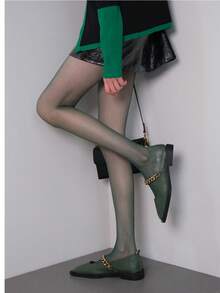 1 Pair Y2K Bright Blue Shiny Tights,Sexy Phantyhose, Edgy Streetwear Legwear - Dark Green - View 4