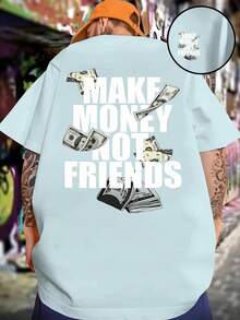 Camiseta de manga corta casual para hombre con estampado de texto misterioso, camiseta de manga corta de moda, cómoda y de hombros caídos para hombre. - Blanco - Ver 4