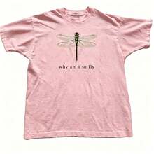 100% Cotton Geographic Inspired Dragonfly Graphic T Shirt For Men And Women |  Exquisite Design |  Loose And Comfortable | Shirts Y2k - 粉色 - 查看 8
