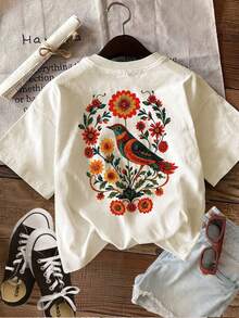 Casual Short-Sleeved, Round-Neck T-Shirt With Graphic Pattern, Perfect For Spring And Summer, Designed For Women. - 白色 - 查看 2