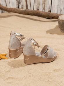 These Children's Dreamy Gold Wedge Sandals, Suitable For Summer, Parties, Beach Outings, Casual Wear And Outdoor Play. - Gold - View 6