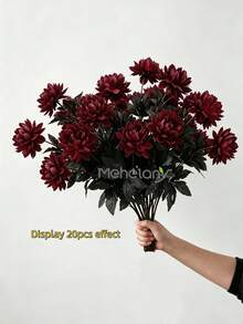 MEHELANY 6/3/1支勃艮第大丽花，人造大丽花茎，丝绸大丽花花束，长茎花卉，适用于万圣节、丰收节、DIY、哥特式新娘婚礼、新娘捧花、丰收主题桌面装饰、维多利亚风格家居派对装饰、家居装饰、万圣节装饰、房间装饰 - 酒紅色 - 查看 4