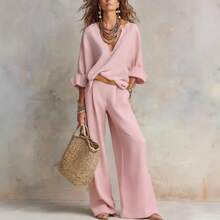 Two-Piece Set Women Summer Outfits Women Summer Sets 2026 Fashion Casual Loose Vacation Outfit - 藍色 - 查看 5
