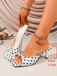 New Annual Polka Dot Textured Design High Heel Sandals With Bow Accessory, Stiletto Heel Party Shoes For White-Collar Women, Suitable For Parties, Dates, Holidays, Gifts And Commuting - White - View 2