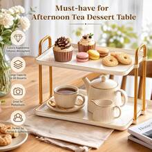 Two-Tier Tray Decor For Fall & Weddings, Food Display Stand For Desserts, Adjustable Serving Tray For Kitchen, Dining Table, Party, Cake Stand. Modern Luxury Design With Handle. Soporte Para Pastel. - White - View 8