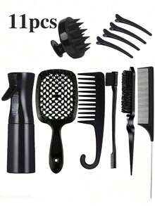 1/3/11PCS Children's Hair Care Grooming Set: Fine Spray Bottle, Nine-Row Massage Comb, High-Quality Wide-Tooth Comb - Black - View 15