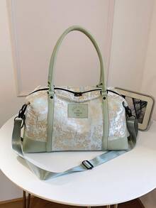 New Fashionable Travel Bag Jacquard Pattern Minimalist Niche Design Chic Popular Suitable For Short Trips Fitness Spliced Contrast Color Large Capacity Versatile Exquisite Bag - Green - View 9