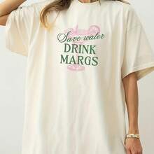 Save Water Drink Margs T  Shirt Tequila Lover Gifinco De Mayo Shirt Margs And Matrimony T  EE Alcohol Drinking Shirt Margarita Bachelorette Heavyweighotton T-Shirt - Made Of Thick - Blanco - Ver 1