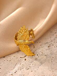 1PC Punk Phoenix Rings For Women 18K Gold Plated Stainless Steel Geometric Phoenix Opening Ring Wedding Aesthetic Party Animal Jewelry - Multicolor - View 2