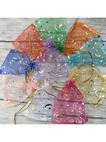 100 /50/20/10pcs, Moon Star Drawstring Organza Bags - Perfect For Jewelry, Party Favors - Mixed Colors For Weddings, Valentine's Day And Christmas - Packaging Bag - View 5