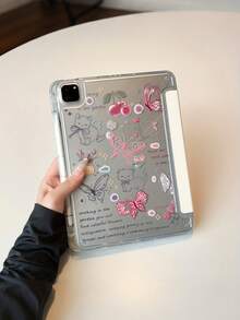 Cute Cat Butterfly Print Protective Case, Transparent Acrylic Back Cover With Pencil Holder, Auto Sleep/Wake Multi-Angle Stand Compatible With IPad 7/8/9/10/Air/Pro - Multicolor - View 5