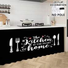 1pc, Home Decor, Kitchen Theme Pattern Printed Table Skirt, Kitchen Small Curtain, Kitchen Cabinet Cover Curtain, With Curtain Holes, Easy To Hang, Rectangular, Machine Woven, Machine Washable, Kitchen Decoration And Accessories, Perfect For Kitchen Cabinets And Home Decor - Multicolor - View 4