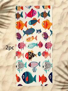 1pc Fish Pattern Beach Towel, Ocean Style, Bathroom Towel, Minimalist Fashion Thickened Superfine Fiber Material, Rectangular Soft & Comfortable, Sports Towel, Yoga Towel - Multicolor - View 14