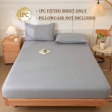 1pc Waterproof Fitted Sheet, Fashion Pattern Multiple Colors, Soft Breathable Mattress Protector, Suitable For Dormitory Bedroom Hotel Bedding, Pillowcase Not Included - Light Grey - View 2