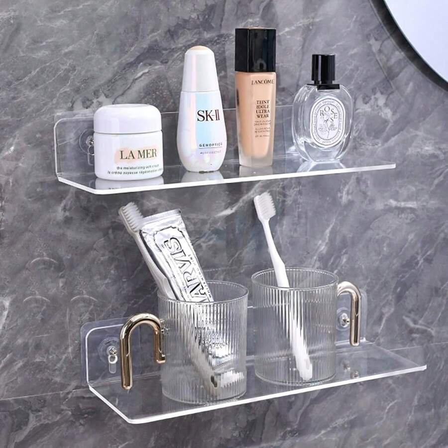 Transparent Acrylic Wall Shelf, Adhesive Floating Shelf, Transparent Wall-Mounted Floating Shelf, Display Rack Suitable For Bathroom, Living Room, Bedroom, Kitchen - Multicolor - View 1