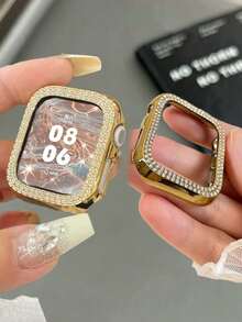 1個硬殼多層水鑽金色保護殼，適用於Apple Watch Ultra 3/2/1系列 SE、S10/S9/S8/7/S6/S5/S4/S3/S2/S1系列，防刮防撞，星光色錶框（不含螢幕保護貼），鑲嵌水晶珠寶水鑽，閃亮裝飾，適用於Apple Watch保護殼 38mm 40mm 41mm 42mm 44mm 45mm 46mm 49mm，高端奢華亮眼，適合年輕時尚女孩日常穿搭裝飾 - 金色 - 查看 3