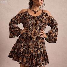 xuehuamaoyi02 Freevana Vestido sexy para fiesta y citas de noche para mujer talla grande con estampado de leopardo, hombros descubiertos y drapeado - Albaricoque - Ver 6