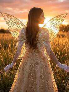 特大號金色箔蝴蝶翅膀，亮面透明天使仙女翅膀，成人裝扮道具，適用於各種節日派對與萬聖節 - 彩色 - 查看 3