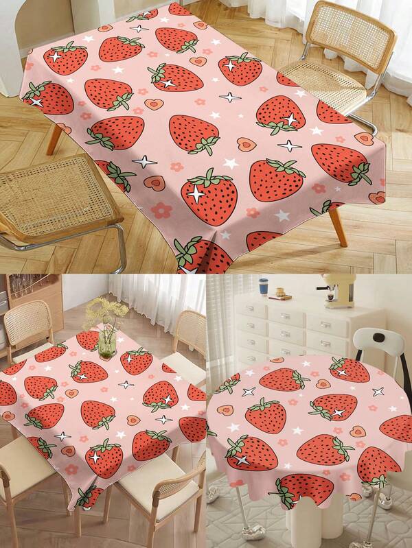 1 chiếc khăn trải bàn in họa tiết series dâu tây, phong cách hiện đại, sợi polyester, hình chữ nhật hoặc tròn, chống thấm nước, in kỹ thuật số, phù hợp cho phòng khách, dùng trong gia đình, bàn ăn ngoài trời, bàn tròn nhỏ