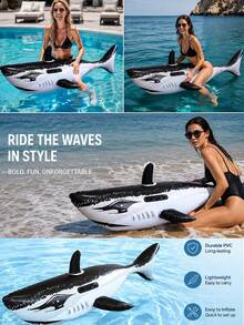 Tiburón inflable para montar, Tiburón inflable para juegos de agua, Flotador de tiburón negro inflable para piscina, Tabla de surf inflable de tiburón de PVC, Balsa flotante, Adecuado para entretenimiento familiar de adultos, Ocio al aire libre, Fiesta de verano, Playa, Lago, Agua, Flotación en piscina, Entretenimiento acuático divertido de verano, Adecuado para fiesta en piscina, Vacaciones, Verano. - Imagen - Ver 5