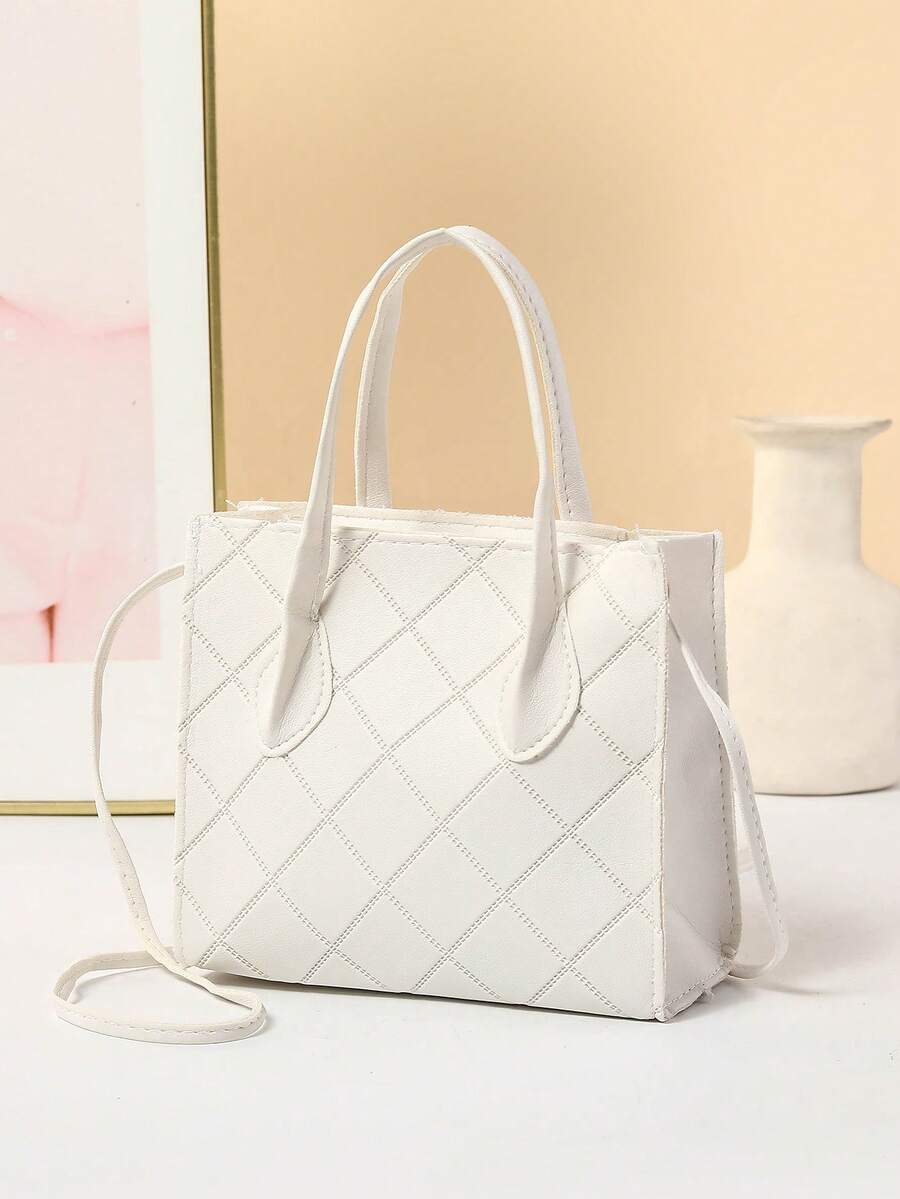New Fashion Mini Women Handbag, Minimalist Cute College Style Ladies Bag, Casual Tote Shoulder Crossbody Bag, Embossed Solid Color Small Purse , Bow - White - View 1