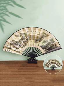 1pc New Chinese Style Ink Wash Folding Fan Maple Bridge Night Mooring / Ink Bamboo / Along The River During The Qingming Festival Double-Sided Printed Folding Fan - Multicolor - View 6