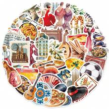 50張西班牙旅遊貼紙 剪貼簿美學貼紙 卡通食物貼紙 度假貼紙 越野摩托車貼紙 乙烯基防水貼紙 適用於水瓶、電腦、筆記型電腦、手機、行李箱、筆記本、冰箱 - 彩色 - 查看 7