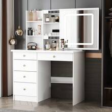 Vanity Dressing Table With Adjustable LED Lighting, Makeup Dressing Table With 5 Drawers And 3 Open Shelves, Makeup Table, Adjustable Illuminated Touchscreen Mirror - Blanco-izquierda - View 1