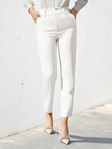 Pantalones de traje de unicolor y sencillo para mujer - Beis - Ver 1