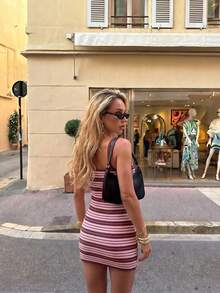 2026 HoloChill Women's Colorblock Striped Sleeveless Bodycon Knit Mini Dress, Stretchy Camisole Dress, Summer Casual New Arrival Sleeveless Dress, Women's Summer Dress, Holiday Dress, Elegant Party Dress, Women's Beach Dress, Wedding Guest Dress, Women's Birthday Dress, Women's Elegant Dress, Women's Beach Vacation Dress, Women's Casual Dress - Coffee - View 6